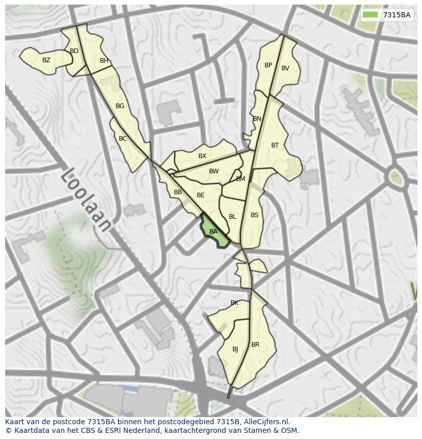 Afbeelding van het postcodegebied 7315 BA op de kaart.