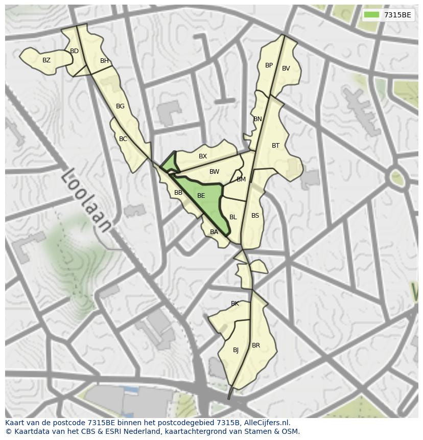 Afbeelding van het postcodegebied 7315 BE op de kaart.