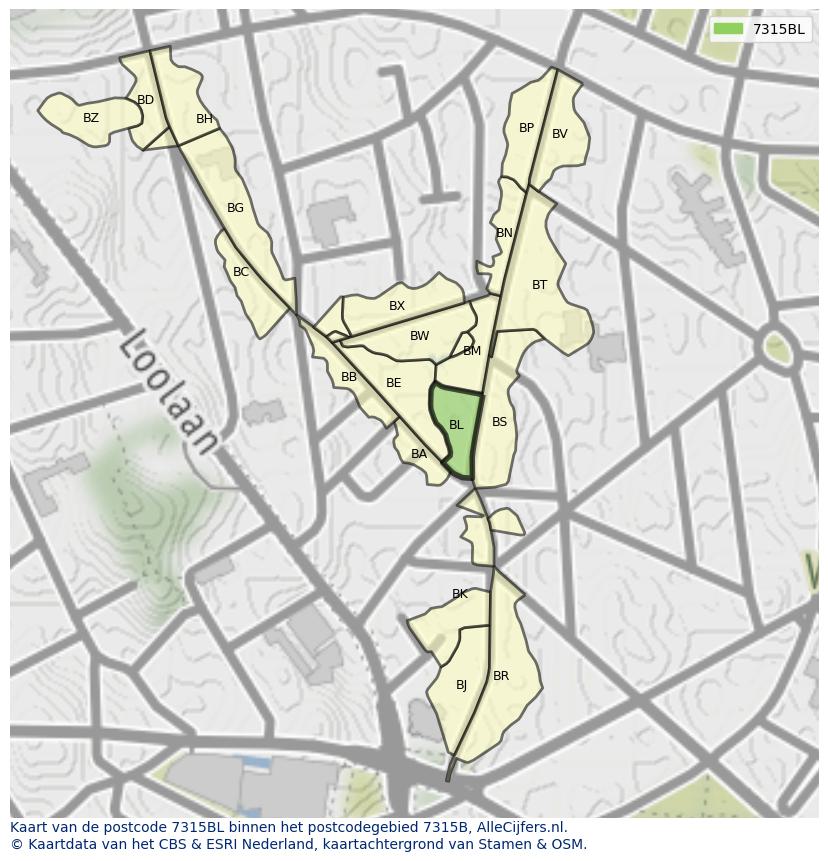 Afbeelding van het postcodegebied 7315 BL op de kaart.