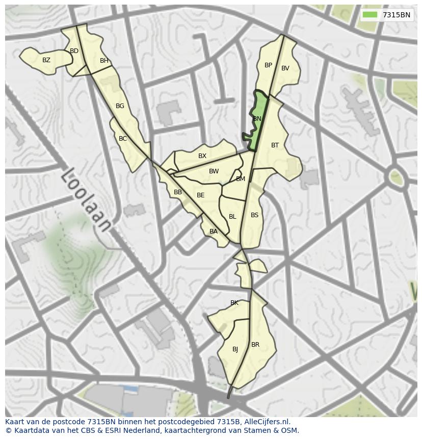 Afbeelding van het postcodegebied 7315 BN op de kaart.