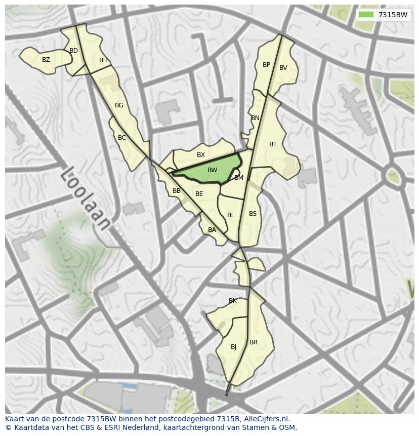 Afbeelding van het postcodegebied 7315 BW op de kaart.