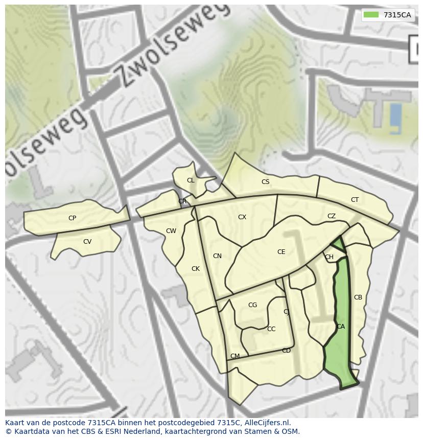 Afbeelding van het postcodegebied 7315 CA op de kaart.