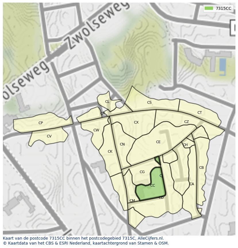 Afbeelding van het postcodegebied 7315 CC op de kaart.