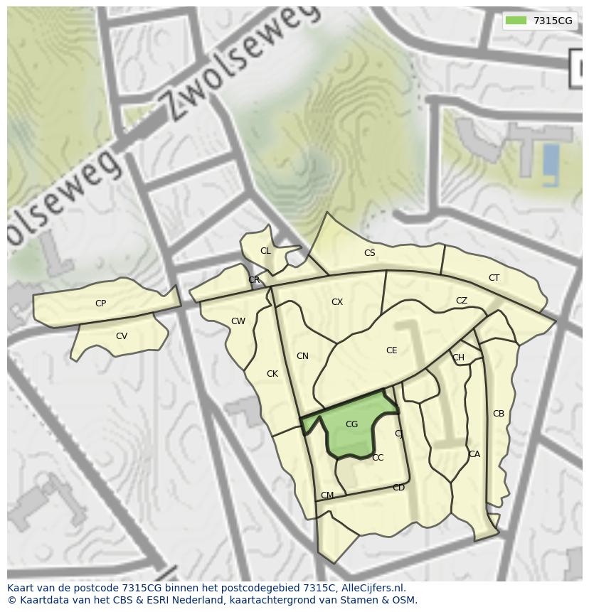 Afbeelding van het postcodegebied 7315 CG op de kaart.