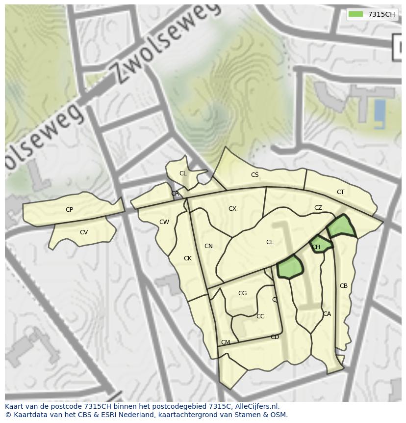 Afbeelding van het postcodegebied 7315 CH op de kaart.