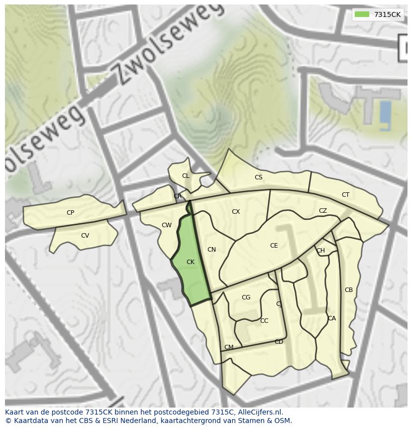 Afbeelding van het postcodegebied 7315 CK op de kaart.