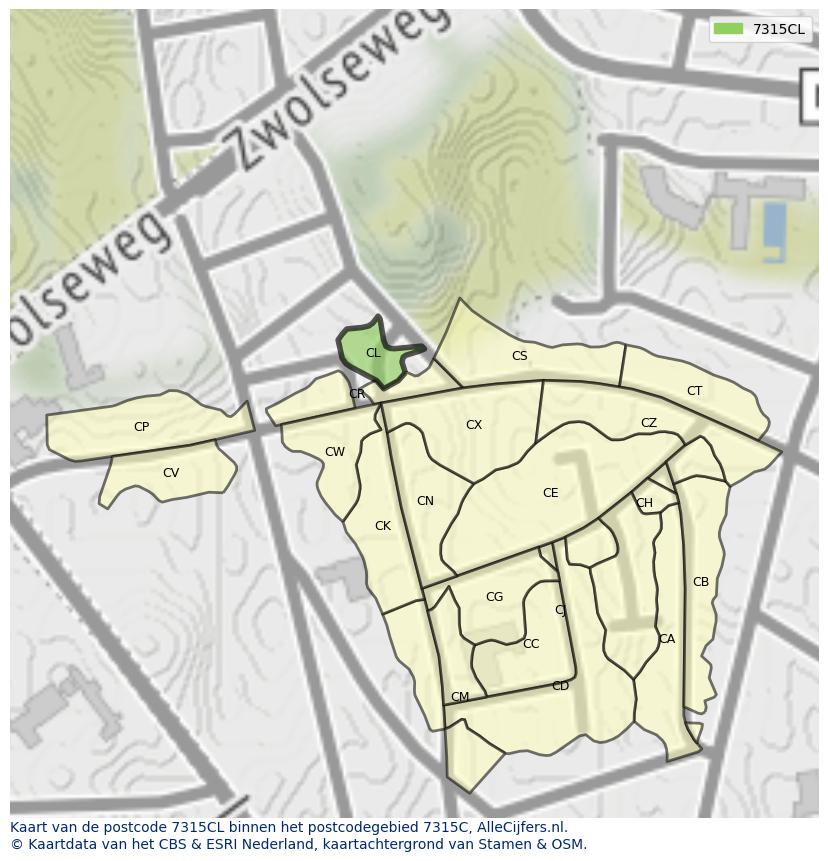 Afbeelding van het postcodegebied 7315 CL op de kaart.