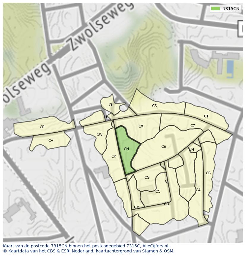 Afbeelding van het postcodegebied 7315 CN op de kaart.