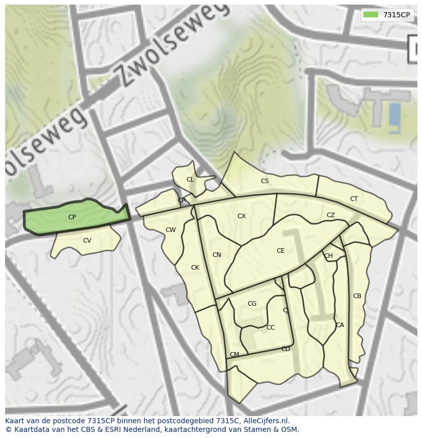 Afbeelding van het postcodegebied 7315 CP op de kaart.