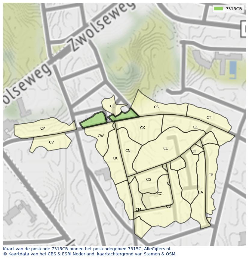 Afbeelding van het postcodegebied 7315 CR op de kaart.