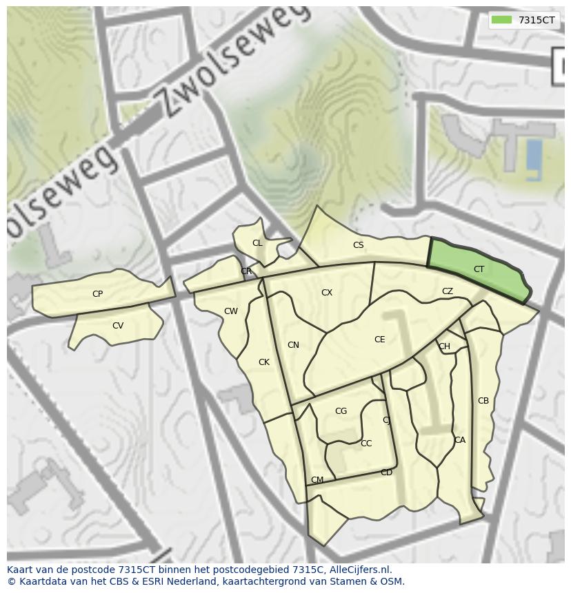 Afbeelding van het postcodegebied 7315 CT op de kaart.