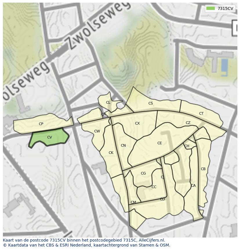 Afbeelding van het postcodegebied 7315 CV op de kaart.