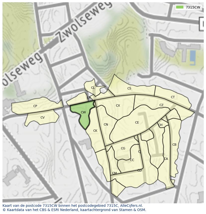 Afbeelding van het postcodegebied 7315 CW op de kaart.