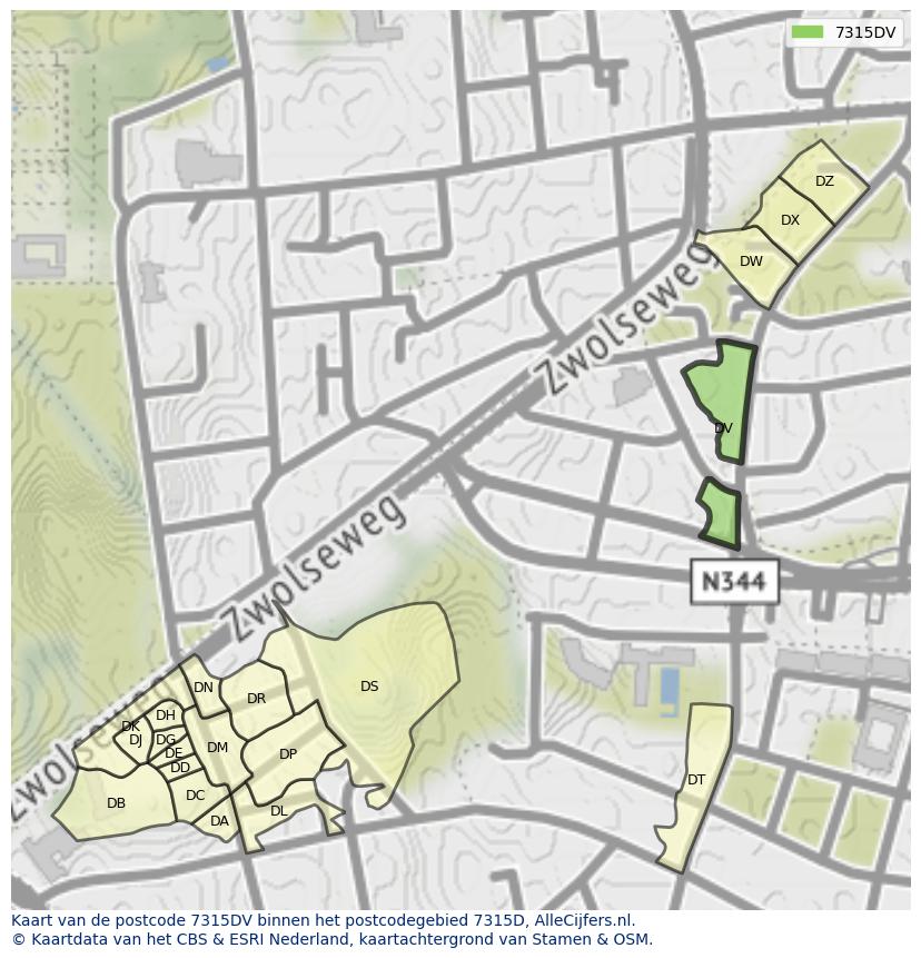 Afbeelding van het postcodegebied 7315 DV op de kaart.