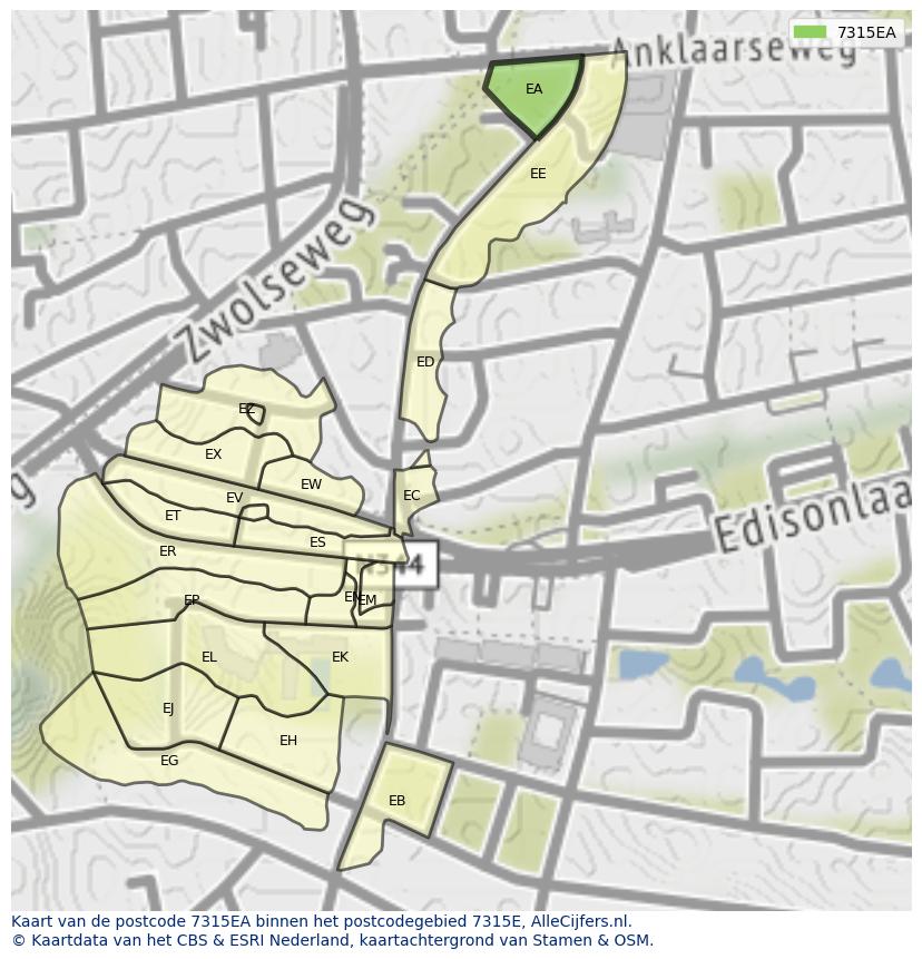 Afbeelding van het postcodegebied 7315 EA op de kaart.