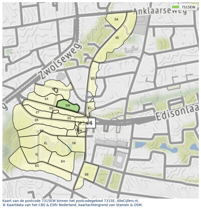 Afbeelding van het postcodegebied 7315 EW op de kaart.