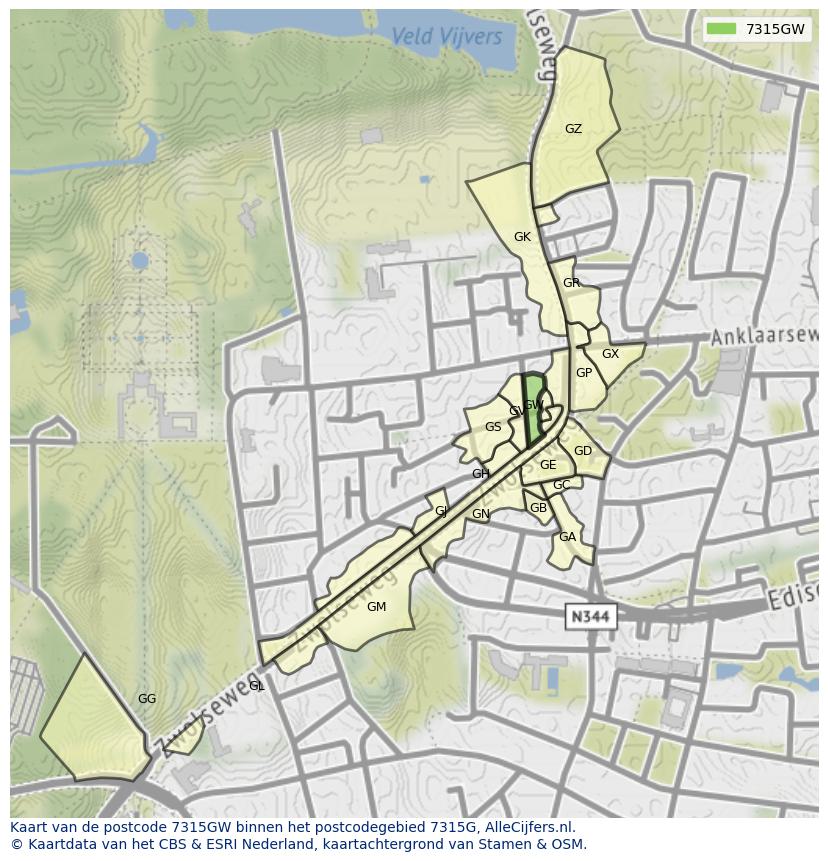 Afbeelding van het postcodegebied 7315 GW op de kaart.