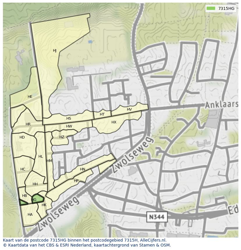Afbeelding van het postcodegebied 7315 HG op de kaart.