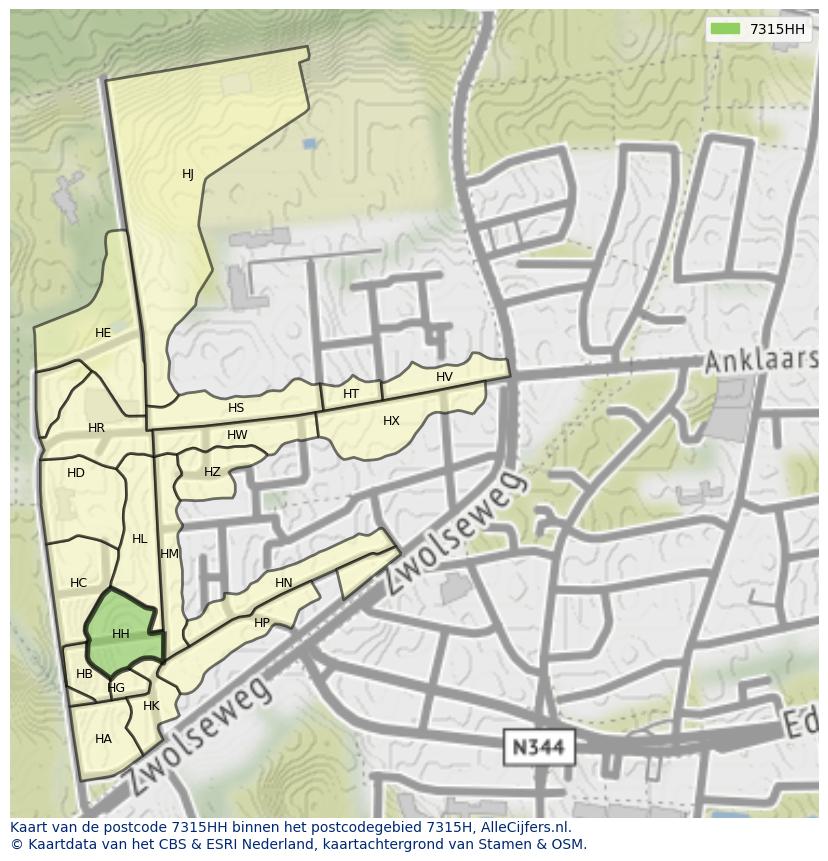 Afbeelding van het postcodegebied 7315 HH op de kaart.