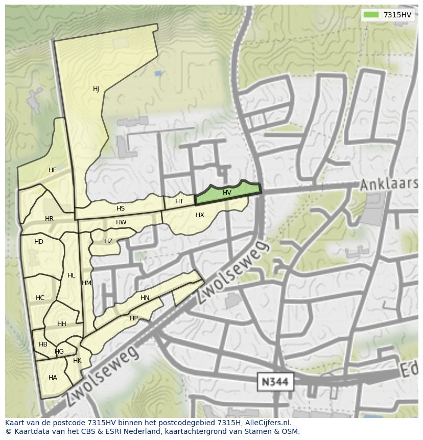Afbeelding van het postcodegebied 7315 HV op de kaart.