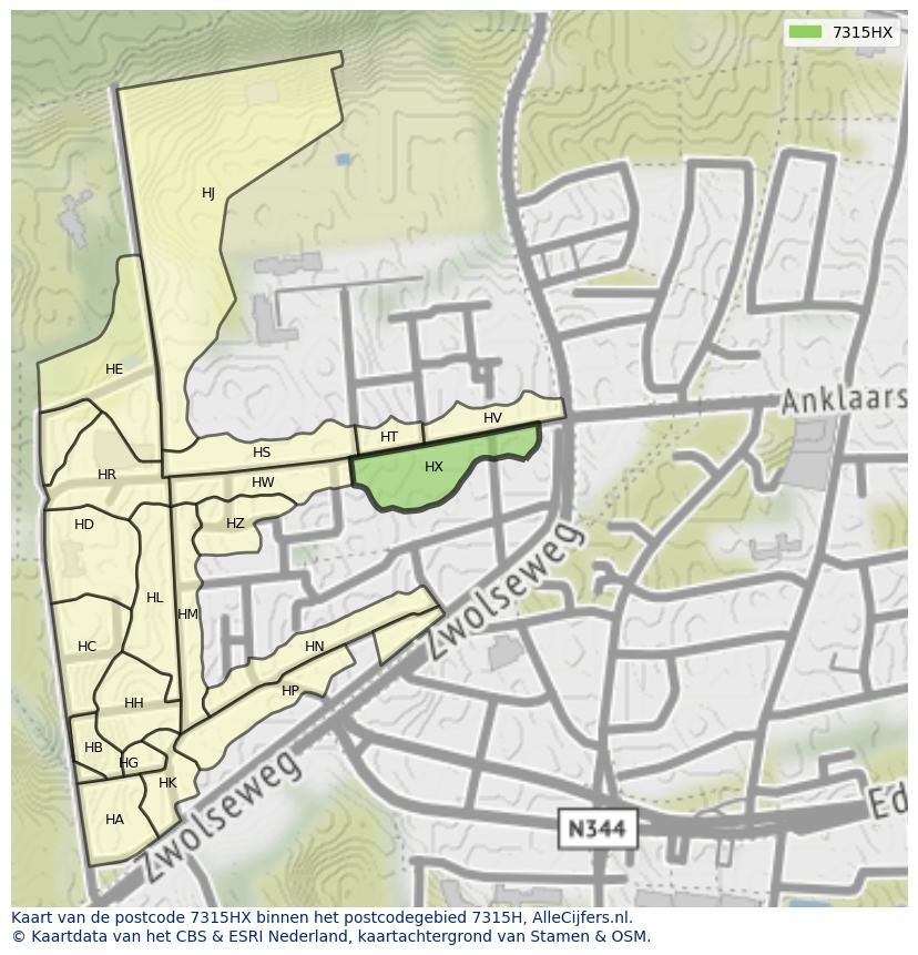Afbeelding van het postcodegebied 7315 HX op de kaart.
