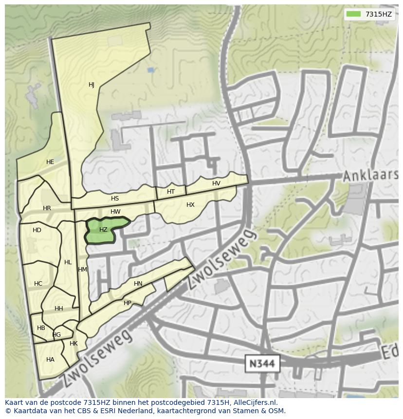 Afbeelding van het postcodegebied 7315 HZ op de kaart.