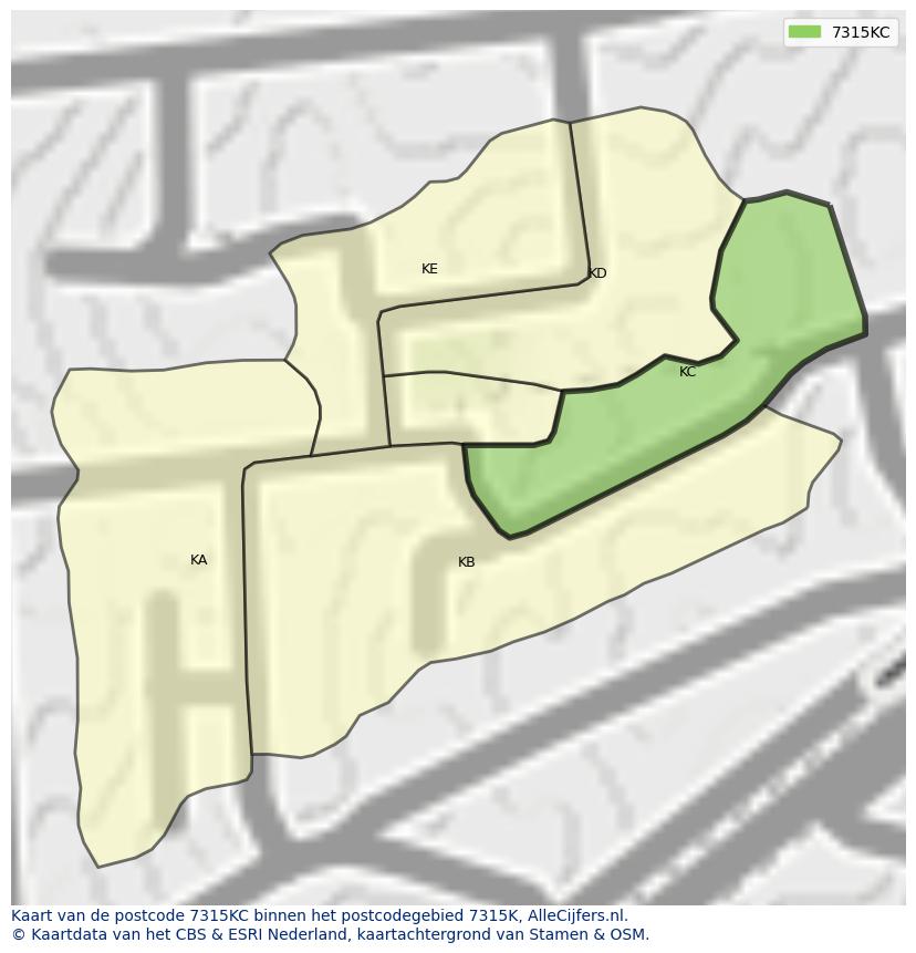 Afbeelding van het postcodegebied 7315 KC op de kaart.