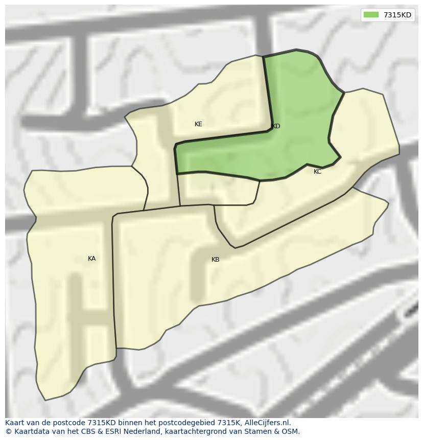 Afbeelding van het postcodegebied 7315 KD op de kaart.