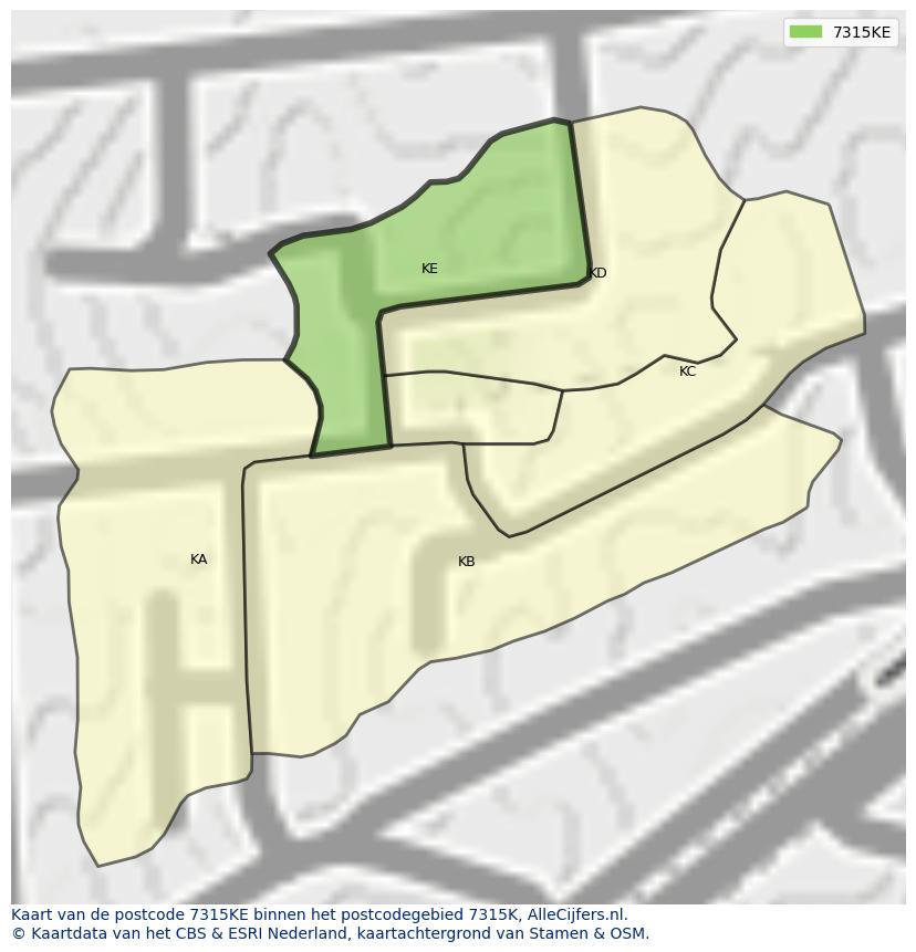 Afbeelding van het postcodegebied 7315 KE op de kaart.