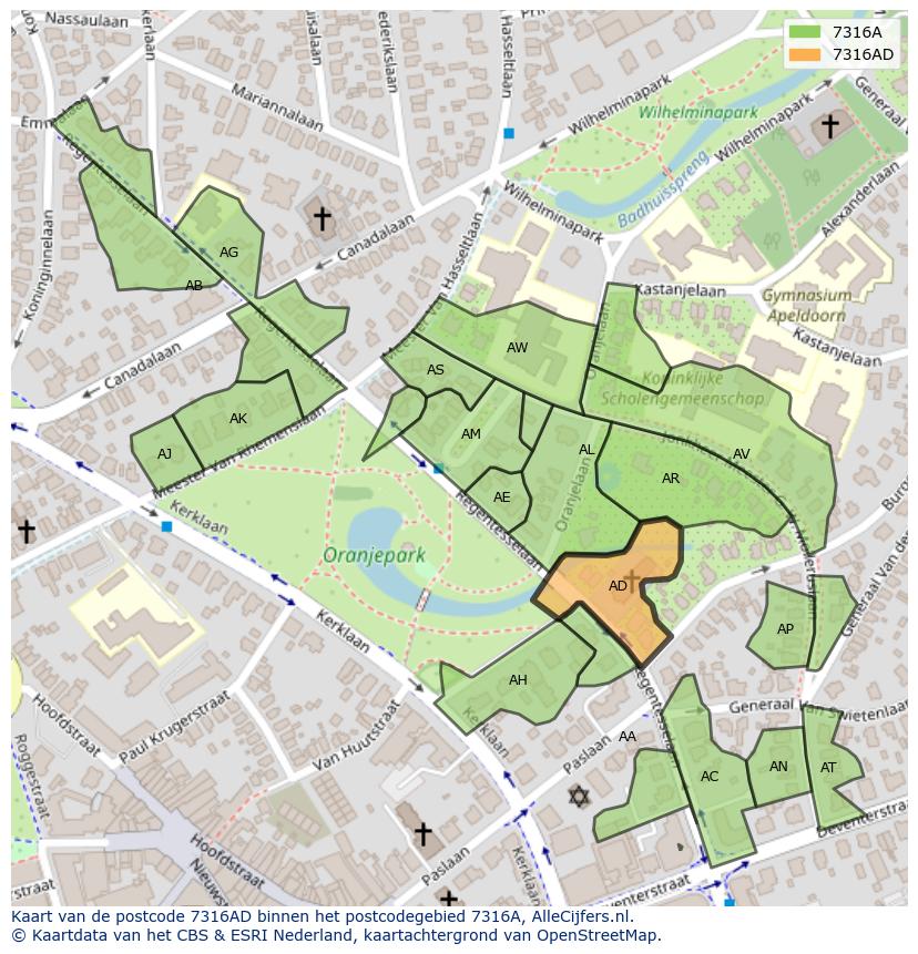 Afbeelding van het postcodegebied 7316 AD op de kaart.