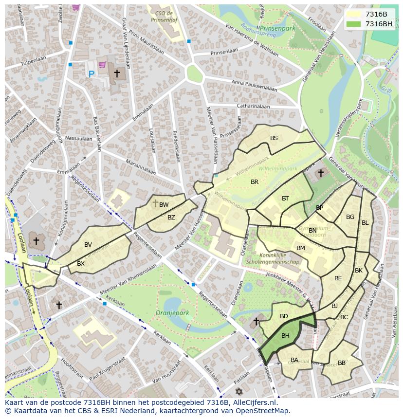Afbeelding van het postcodegebied 7316 BH op de kaart.