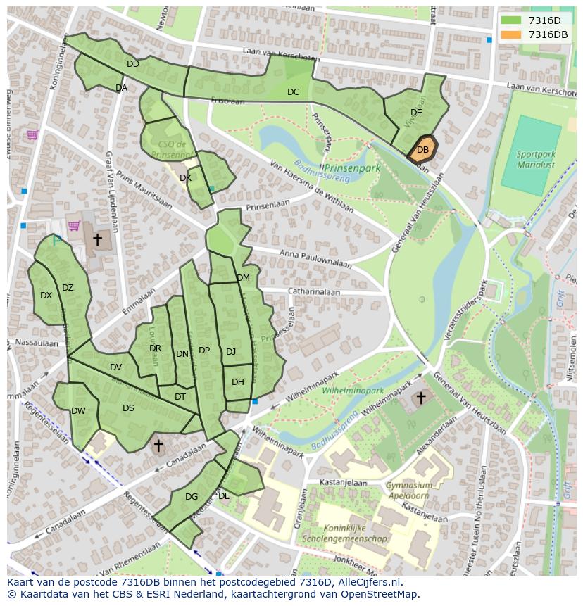 Afbeelding van het postcodegebied 7316 DB op de kaart.