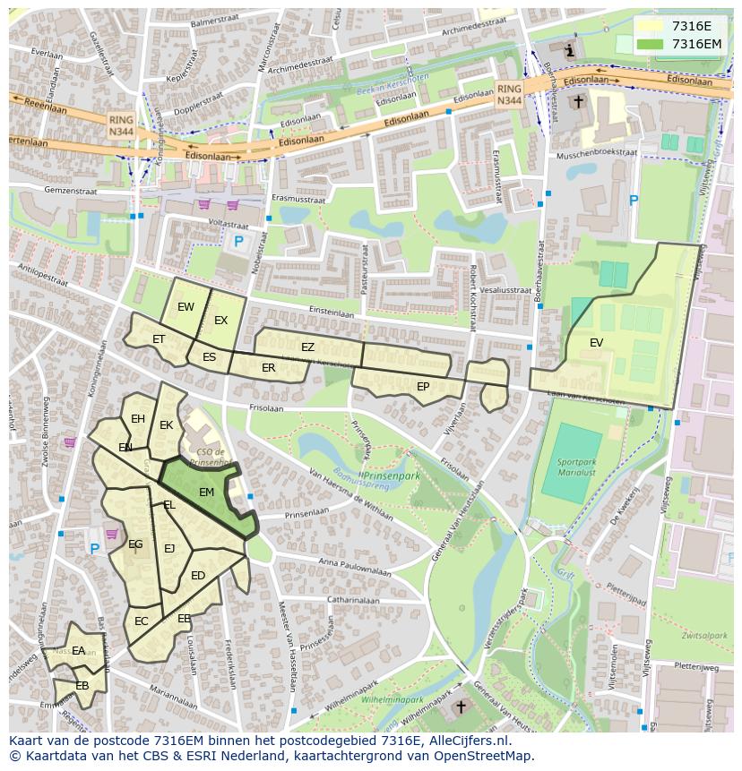 Afbeelding van het postcodegebied 7316 EM op de kaart.