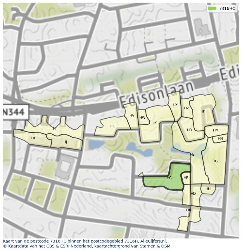 Afbeelding van het postcodegebied 7316 HC op de kaart.