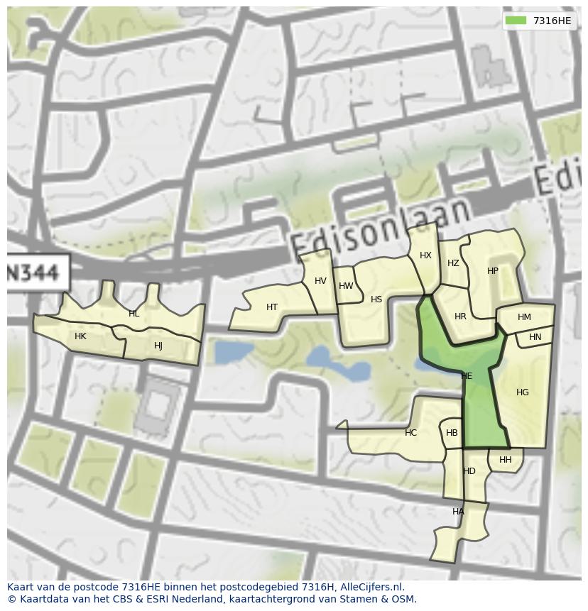 Afbeelding van het postcodegebied 7316 HE op de kaart.