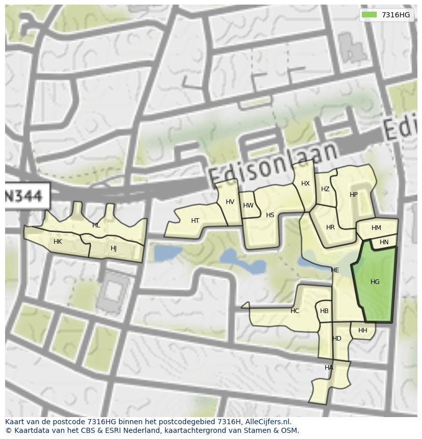 Afbeelding van het postcodegebied 7316 HG op de kaart.