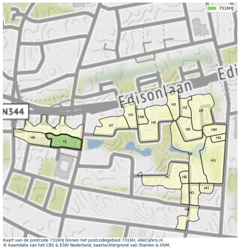 Afbeelding van het postcodegebied 7316 HJ op de kaart.