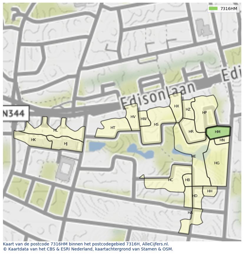 Afbeelding van het postcodegebied 7316 HM op de kaart.