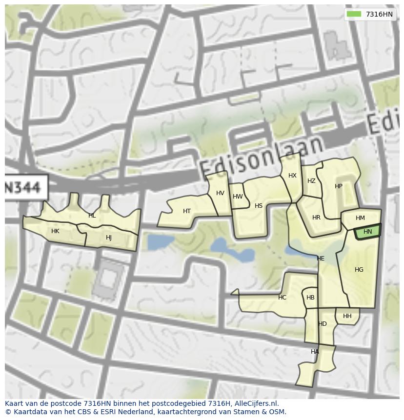Afbeelding van het postcodegebied 7316 HN op de kaart.