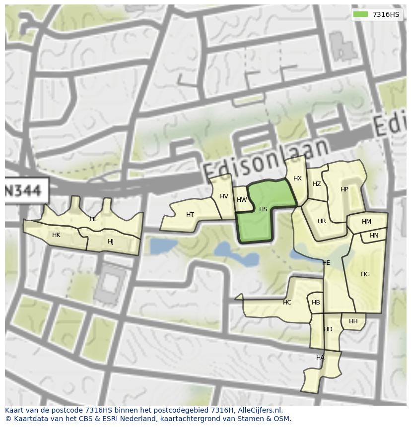Afbeelding van het postcodegebied 7316 HS op de kaart.