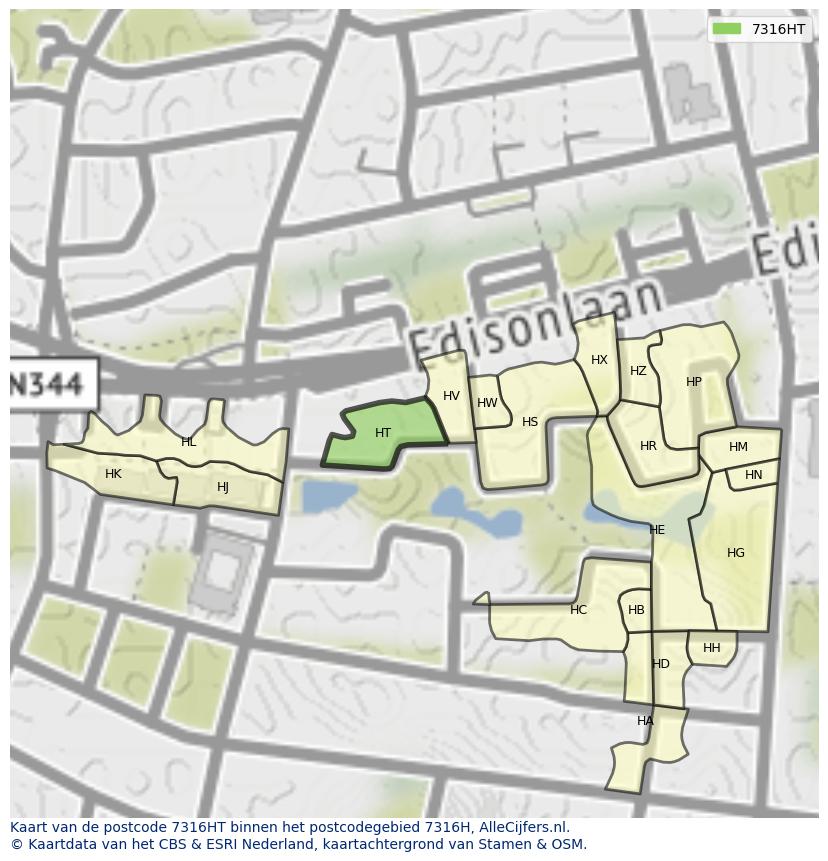 Afbeelding van het postcodegebied 7316 HT op de kaart.