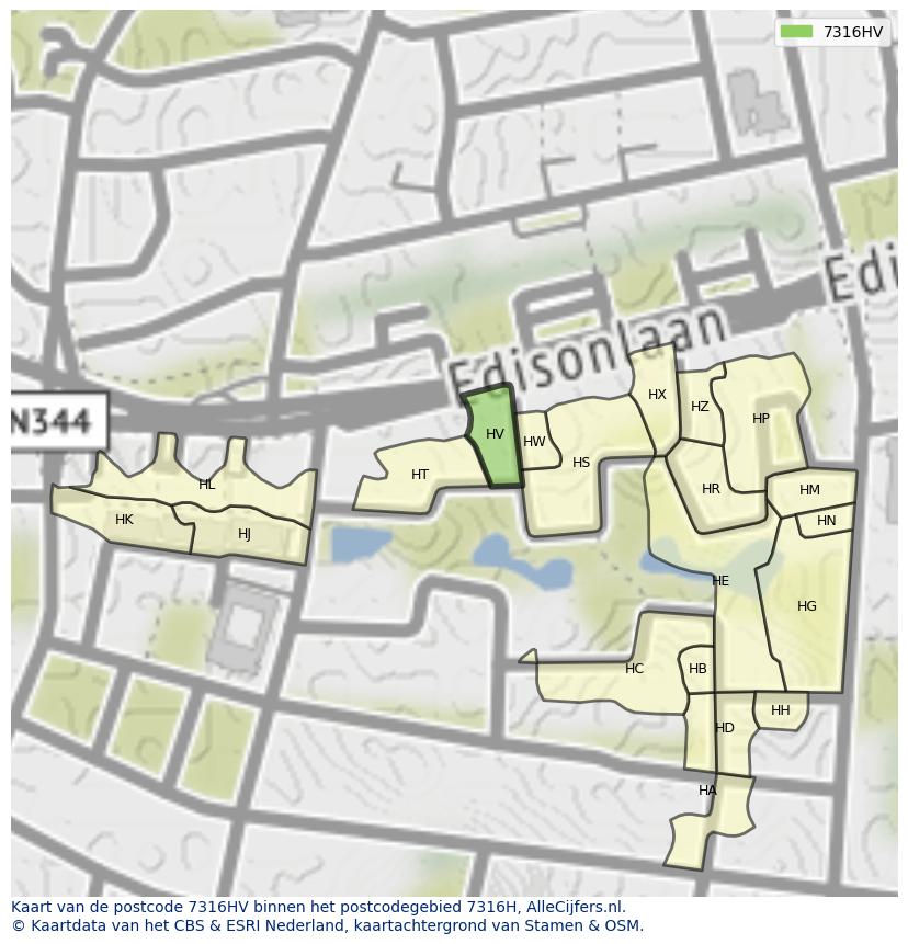Afbeelding van het postcodegebied 7316 HV op de kaart.