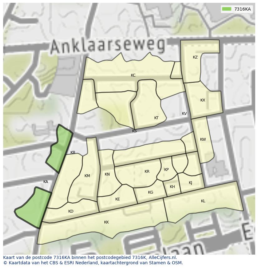 Afbeelding van het postcodegebied 7316 KA op de kaart.