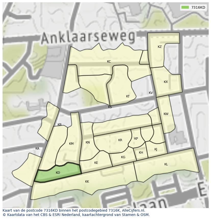Afbeelding van het postcodegebied 7316 KD op de kaart.