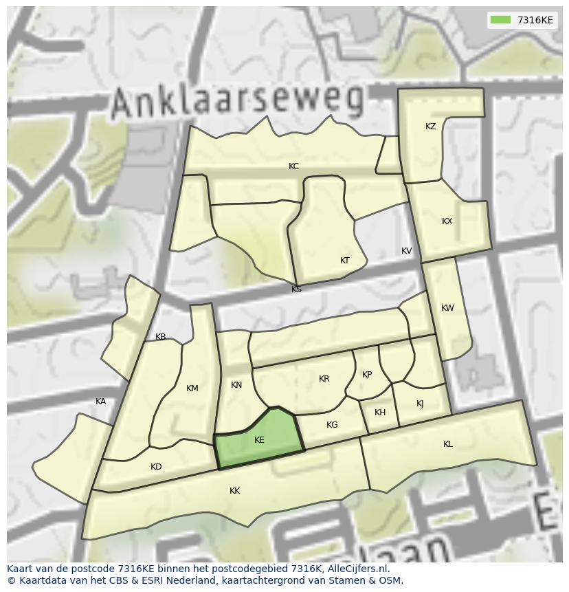 Afbeelding van het postcodegebied 7316 KE op de kaart.