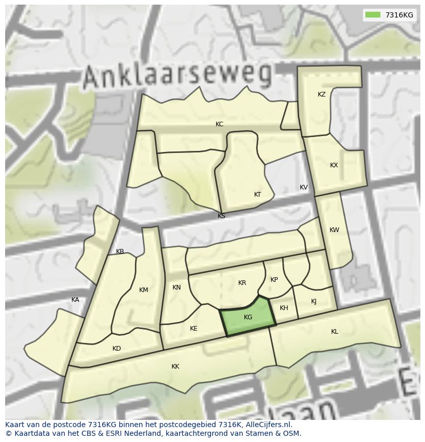 Afbeelding van het postcodegebied 7316 KG op de kaart.