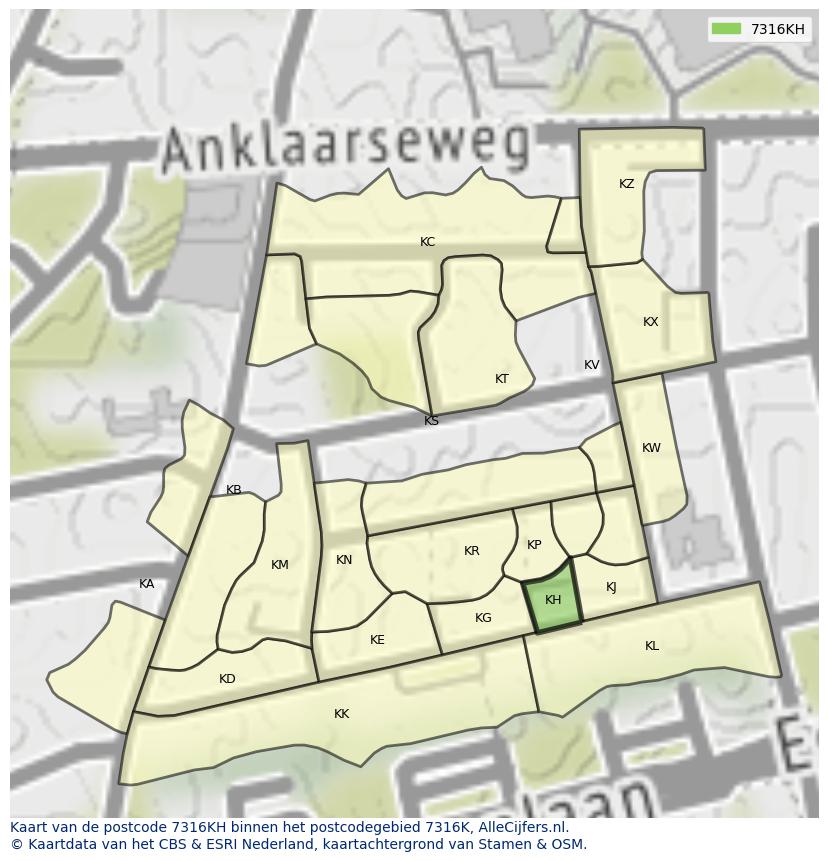 Afbeelding van het postcodegebied 7316 KH op de kaart.