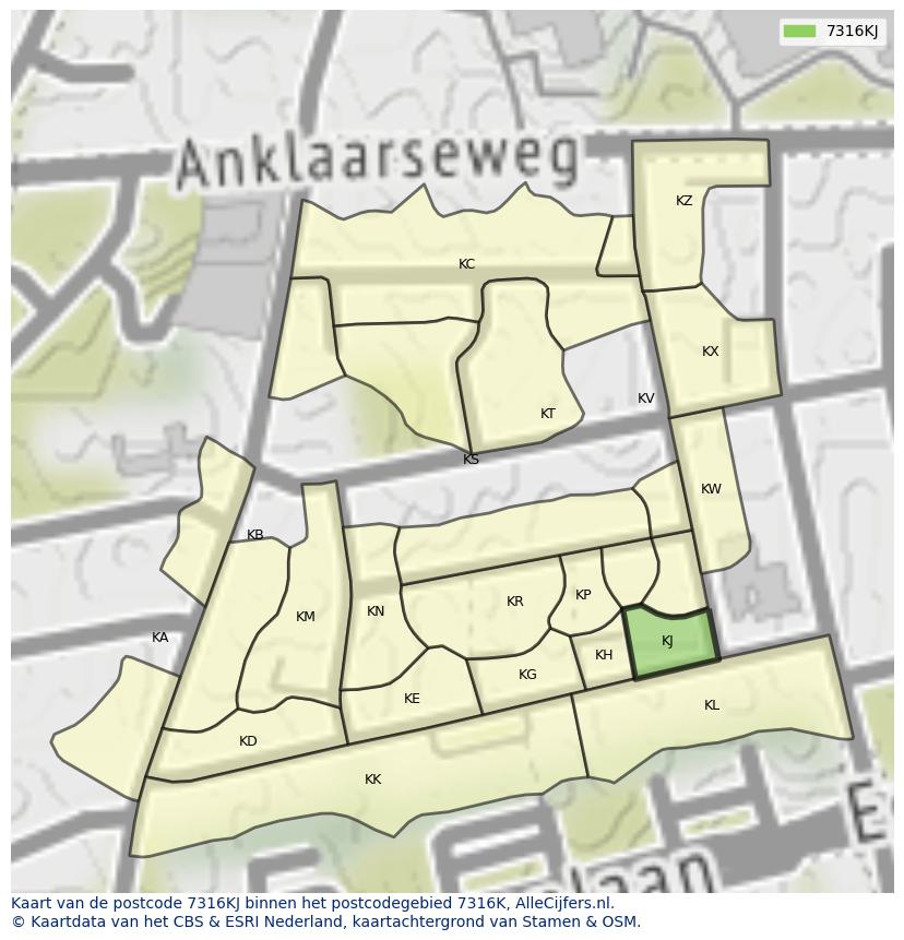 Afbeelding van het postcodegebied 7316 KJ op de kaart.
