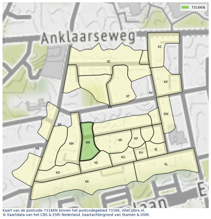 Afbeelding van het postcodegebied 7316 KN op de kaart.