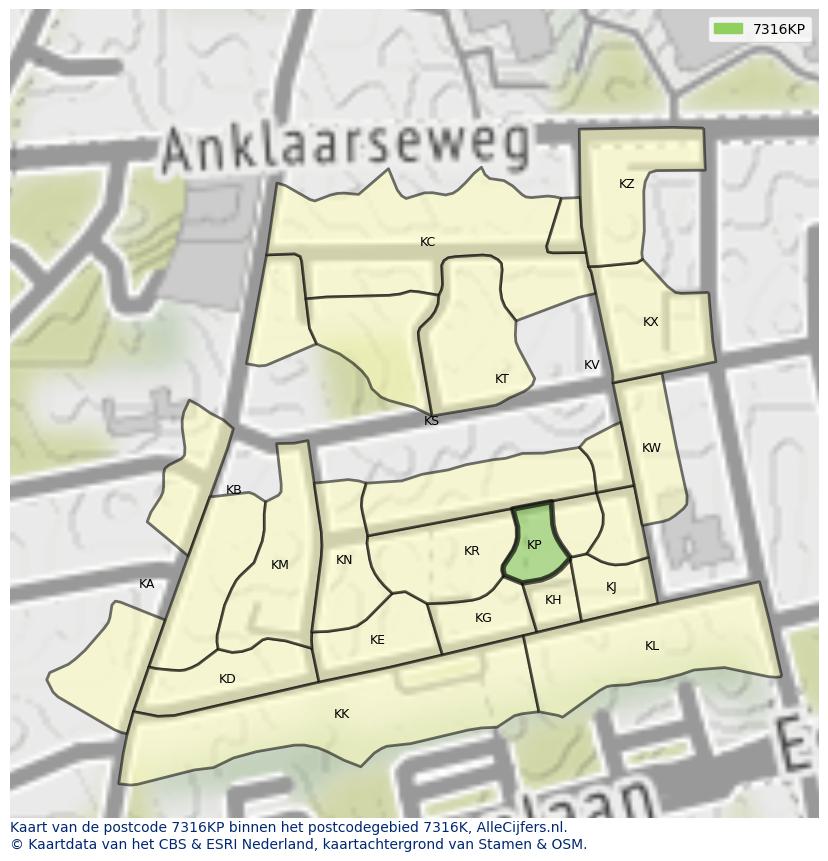 Afbeelding van het postcodegebied 7316 KP op de kaart.